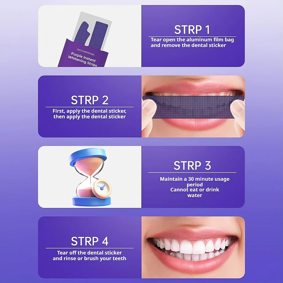Purple instant whitening strips